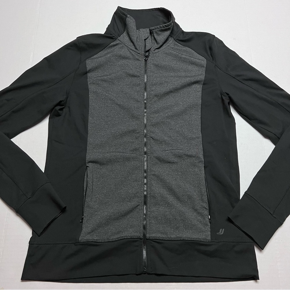 Joe Fresh Men's Full Zip Activewear Jacket. Thumbholes. Black Grey Size: Large
